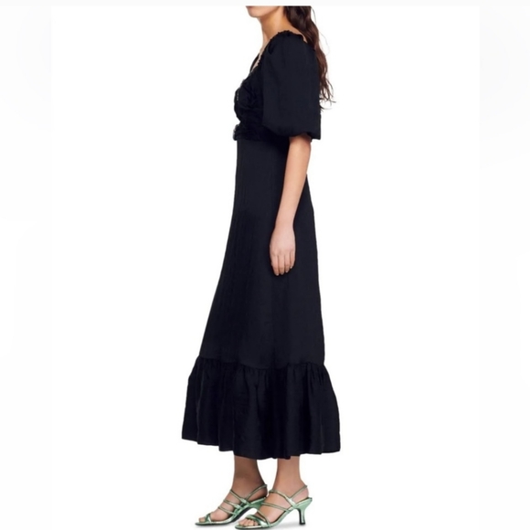 SANDRO PARIS NWT FALBELA  EMBELLISHED DETAIL BUST MIDI DRESS SIZE EU 38 - Picture 2 of 6